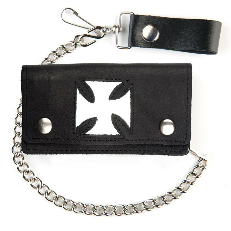 MASCORRO LEATHER マスコロレザー #BO402-IC1 BIKER WALLET - WHITE CUT OUT IRON CROSS ウォレット チェーン BLACK/WHITE