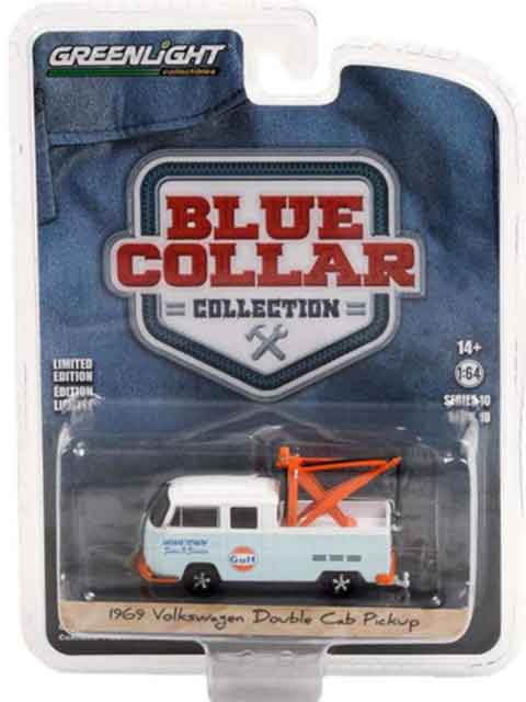 GL-851 GREENLIGHT -BLUE COLLAR 10 - 1966 Volkswagen Double Cab Pickup with Drop in Tow Hook- Gulf Oil Sales & Service