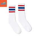 SOCCO CREW SOCKS(Xlj \bR[ \bNX WHITE/RED-BLUE-RED 3LINES