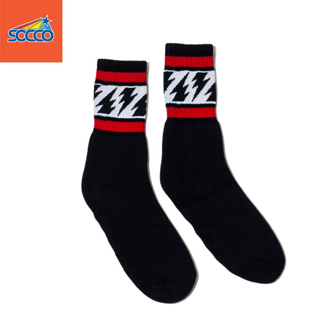 SOCCOxMIKE VALLELY CREW SOCKS(スネ丈） ソッコー ソックスxマイク・バレリー BLACK/RED-WHITE-RED 3LINES