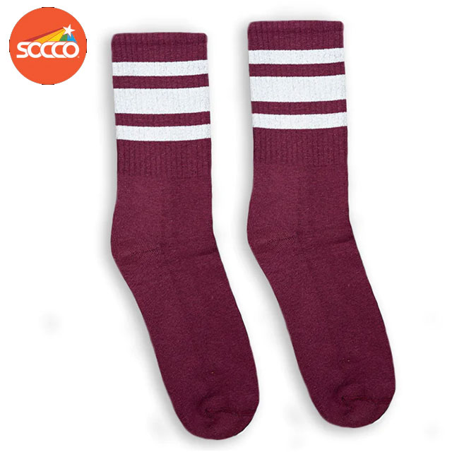 SOCCO CREW SOCKS(スネ丈）ソッコー ソックス ソッコー ソックス MAROON/WHITE 3LINE STRIPES