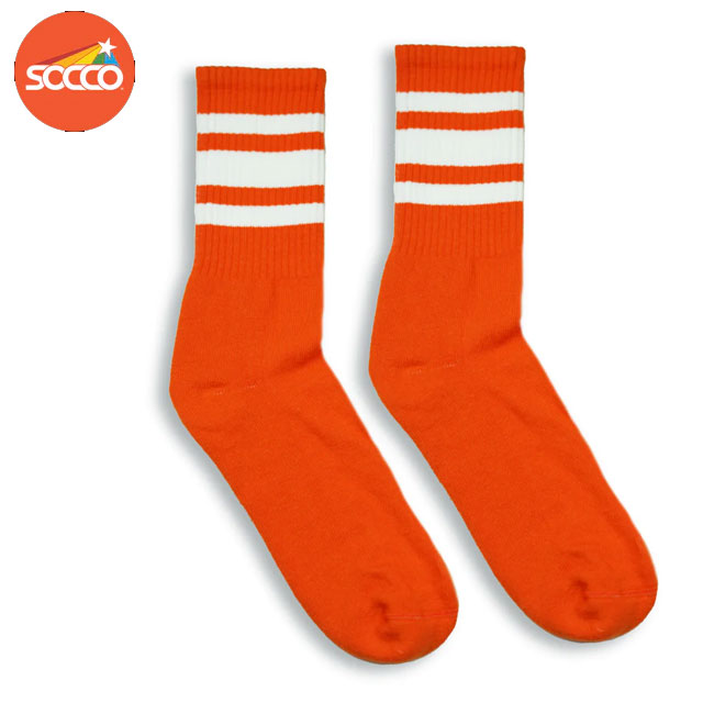 SOCCO CREW SOCKS(スネ丈）ソッコー ソックス ソッコー ソックス ORANGE/WHITE 3LINE STRIPES