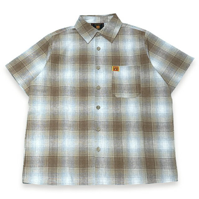 FB COUNTY エフビーカウンティ CHECKER FLANNEL SHORT SLEEVE SHIRTS 半袖シャツ LIGHT BROWN/WHITE