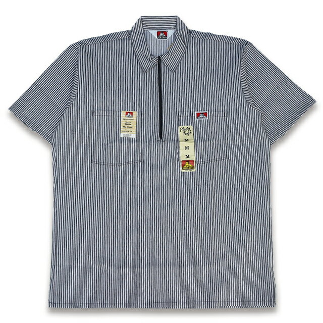 Rakuten - BEN DAVIS HALF ZIP ハーフジップ 半袖ワークシャツ #178 STRIPE NAVY
