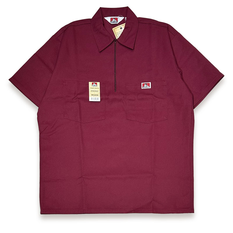 Rakuten - BEN DAVIS HALF ZIP ハーフジップ 半袖ワークシャツ #128 BURGUNDY