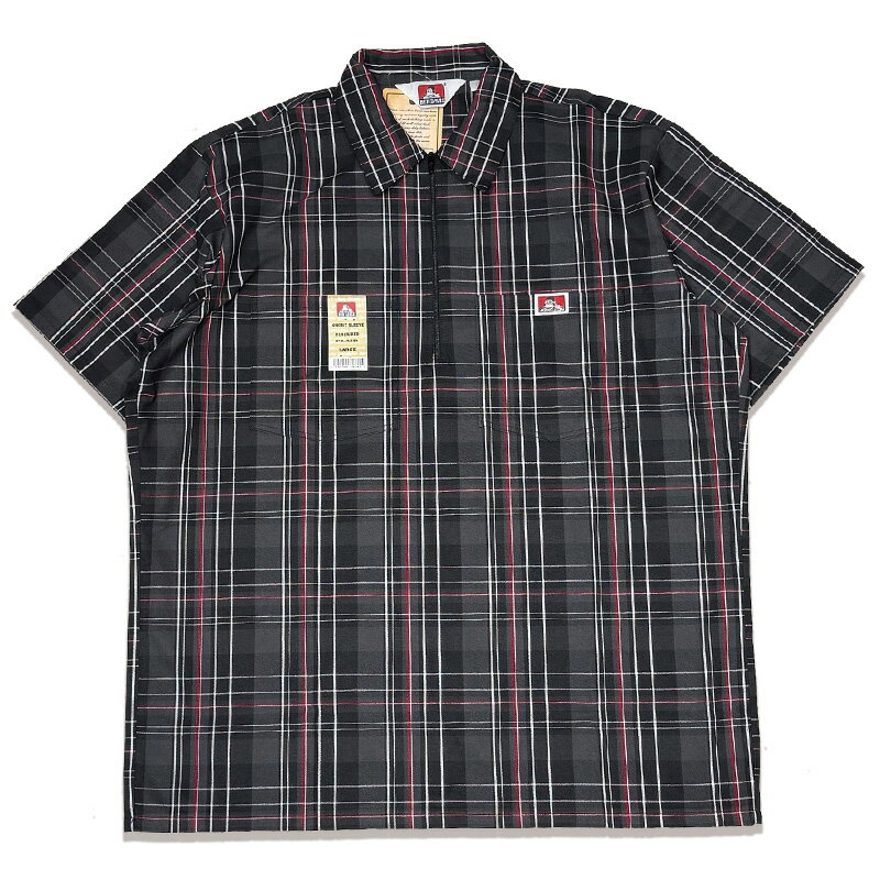 Rakuten - BEN DAVIS HALF ZIP ハーフジップ 半袖ワークシャツ #132 PLAID BLACK/RED CHECK シャツ