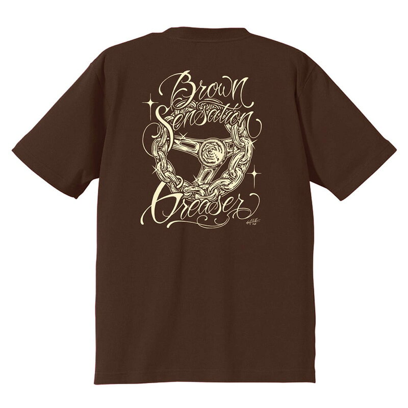 BROWN SENSATION ブラウンセンセーション x GREASER グリーサー -OG CHAIN- S/S BROWN TEE コラボ 半袖Tシャツ