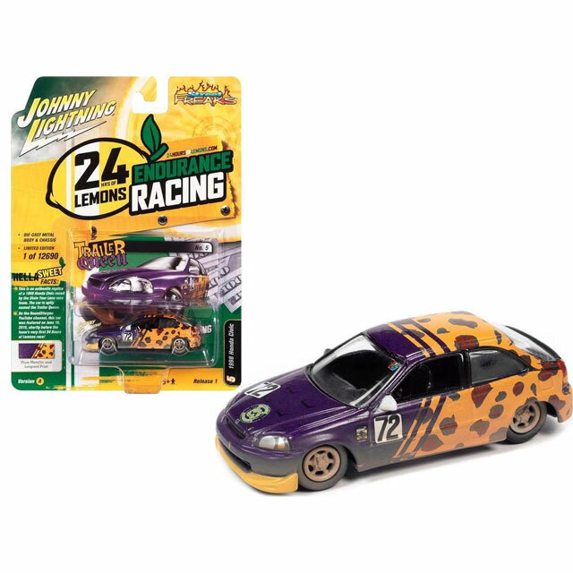 JL-178 JOHNNY LIGHTNING STREET FREAKS 2022 RELEASE1A 1998 Honda Civic (24 Hrs of Lemons) Purple Metallic w/Yellow Leopard Print