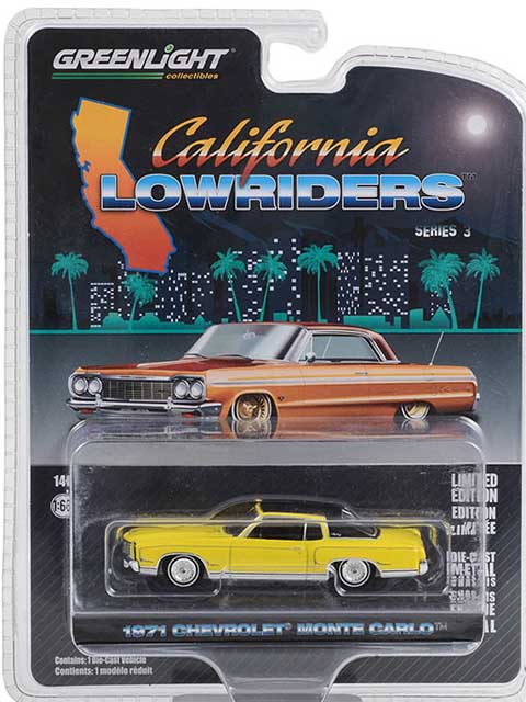 GL-021 GREENLIGHT "California Lowriders Series 3" 1971 Chevrolet Monte Carlo in Sunflower Yellow