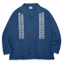 KUSTOMSTYLE カスタムスタイル FCLS0902BL "FACECARD" GUAYABERA LONG SLEEVE SHIRTS グァジャベーラシャツ キューバシャツ 長袖 -BLUE-