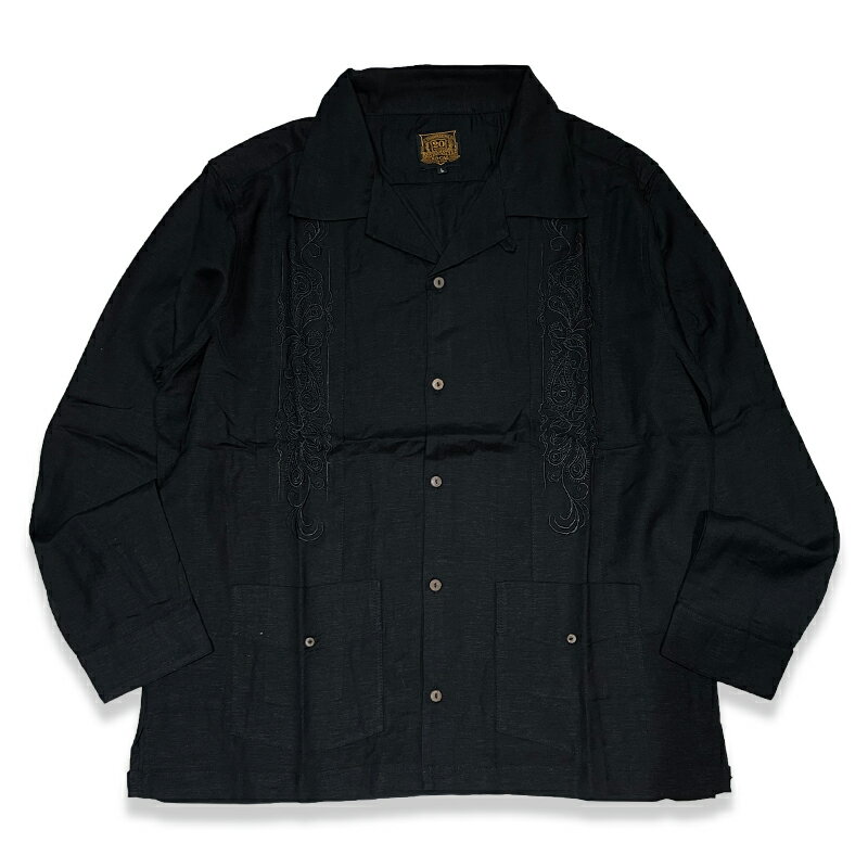 KUSTOMSTYLE カスタムスタイル KSLS2107BK LONGROOF GUAYABERA LONG SLEVE SHIRTS グァジャベーラシャツ キューバシャツ 長袖 -BLACK-