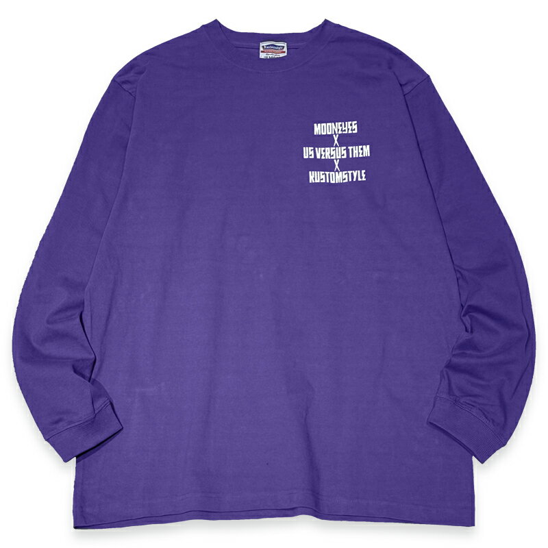 KUSTOMSTYLE カスタムスタイル x MOONEYES x US VERSUS THEM コラボレーション KSMEUVT005LTPU LONG SLEVE T-SHIRTS COLOR-PURPLE ロンT 長袖 ARTWORK by MIKE GIANT 2