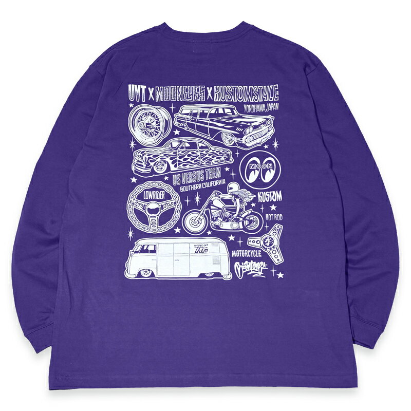 KUSTOMSTYLE カスタムスタイル x MOONEYES x US VERSUS THEM コラボレーション KSMEUVT005LTPU LONG SLEVE T-SHIRTS COLOR-PURPLE ロンT 長袖 ARTWORK by MIKE GIANT 1