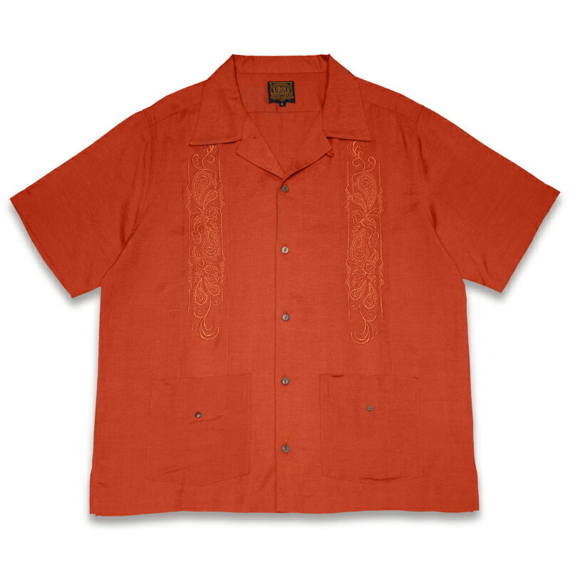 KUSTOMSTYLE カスタムスタイル KSSS2107OR LONGROOF GUAYABERA SHORT SLEVE SHIRTS グァジャベーラシャツ キューバシャツ 半袖 -ORANGE-