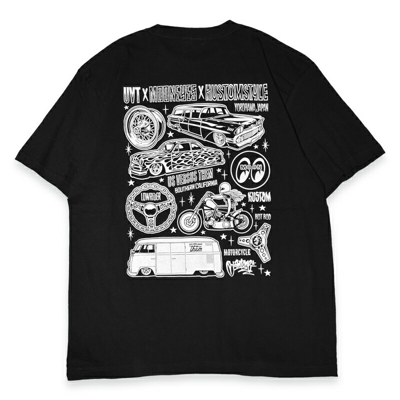 KUSTOMSTYLE カスタムスタイル x MOONEYES x US VERSUS THEM コラボレーション Tシャツ KSMEUVT005TBK COLOR-BLACK ARTWORK by MIKE GIANT
