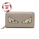 【楠本質店/元住吉】フェンディ/FENDI　ラウンドファスナー長財布　FENDIモンスター　レザー/グレージュ【中古】