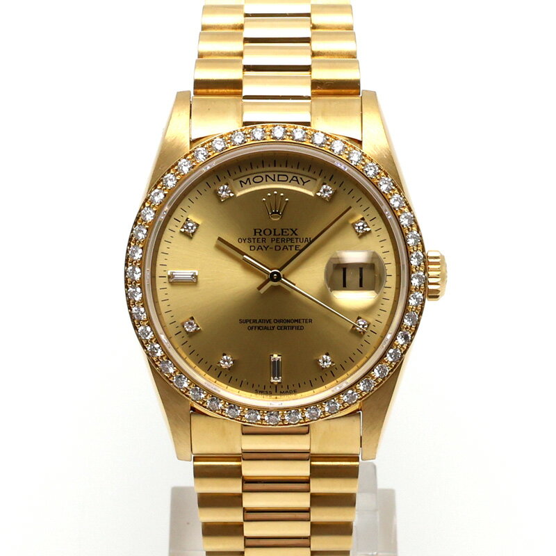 【楠本質店/元住吉】ロレックス/ROLEX　デイデイト　18348A　K18YG　10Pダイヤ　ダイヤベゼル　シャンパン　W番（1994年頃）　メンズ　腕時計【中古】