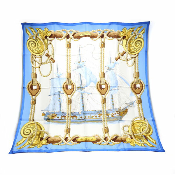 【楠本質店/元住吉】HERMES/エルメス　スカーフ カレ90「TRIBORD」　ブルー系【中古】