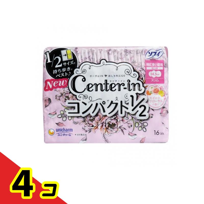 ソフィ センターイン コンパクト1/2 スイートフローラルの香り 特に多い昼用 16個入 (羽根つき 24.5cm)..