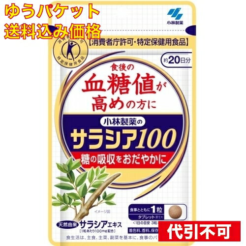 ※商品リニューアル等によりパッケージ及び容量は変更となる場合があります。ご了承ください。* お一人様1回のお買い物につき1 個限りとなります。小林製薬（株） 商品名 サラシア100　60粒 内容量 60粒 用法・容量 ＜一日摂取目安量＞ 食事とともに1回1粒、1日あたり3粒を目安にお召し上がりください。 ＜摂取・保存方法の注意＞ かまずに水またはお湯とともにお召し上がりください。開封後はしっかりとチャックを閉めてください。 成分 - 使用上の注意 ＜摂取上の注意＞ ●本品は治療薬ではありません ●血糖値に異常を指摘された方、現在糖尿病の治療を受けておられる方、妊娠及び授乳中の方は、事前に医師にご相談の上、お召し上がりください ●多量に摂取する事により、疾病が治癒したり、より健康が増進するものではありません ●摂りすぎや体質・体調により、お腹がはったり、ゆるくなる場合があります。 原産国 日本 販売、発売、製造、または輸入元 小林製薬（株） 賞味期限 基本的には、仕入れ先から納品されたものを出荷しておりますので、特段期限の短いものを出荷することはございません。 広告文責　株式会社クスリのアオキ