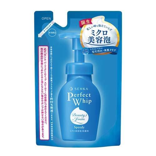 8個セット10個セット12個セット※商品リニューアル等によりパッケージ及び容量は変更となる場合があります。ご了承ください。 商品名 センカ パーフェクトホイップ スピーディー つめかえ用 内容量 130ml 商品説明 ●忙しい時も泡立ていらず、泡状洗顔料。●ミクロ美容泡でざらつき原因を落とし、毎日洗うたび、肌ざわりつるつるのまっさらすっぴんへ。●泡切れがよくさっと洗い流せる。●透明感あふれるホワイトフローラルの香り。●つめかえ用。 使用方法 手と顔を濡らした後、手のひらに適量（ポンプ2～3回押し程度）をとり、顔のすみずみまでていねいに洗います。その後、十分に洗い流します。 成分 水、ソルビトール、グリセリン、DPG、BG、メチルタウリンNa、ラウリルベタイン、ラウリン酸、ヤシ脂肪酸アルギニン、ポリクオタニウム-7、アセチルヒアルロン酸Na、ヒアルロン酸Na、セリシン、ミリスチン酸、ペンテト酸5Na、ピロ亜硫酸Na、水酸化K、シクロヘキサン-1、4-ジカルボン酸ビスエトキシジグリコール、クエン酸、ソルビン酸K、トコフェロール、安息香酸Na、香料 お問い合わせ先 株式会社ファイントゥデイ東京港区港南2-16-30120-202-166 広告文責　株式会社クスリのアオキ