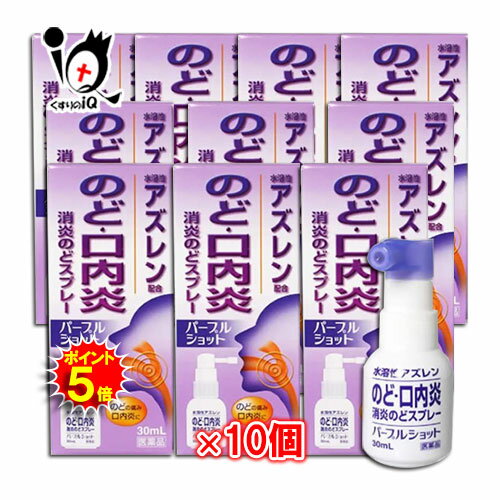 【19日限定ポイント5倍】【第3類医薬品】パープルショット 30mL×10個セット【白金製薬】のど・口内炎 消炎のどスプレー 水溶性アズレン配合