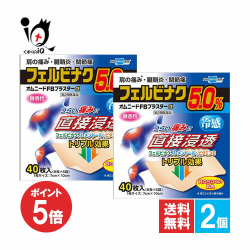 【19日限定ポイント5倍】【第2類医薬品】★オムニードFBプラスターα 40枚入×2個セット【テイコクファルマケア】【帝國製薬】肩の痛み、腱鞘炎・関節痛！つらい痛みに直接浸透 微香性 冷感タイプ 目立ちにくい肌色 テープ剤 シップ 鎮痛消炎テープ剤 フェルビナク配合