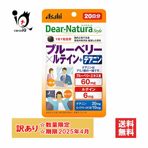 訳あり ディアナチュラスタイル ブルーベリー×ルテイン＋テアニン 20粒(20日分)【ディアナチュラ】【訳あり商品　使用期限2025年4月】【アサヒグループ食品】ルーベリーエキス末、ルテインを配合