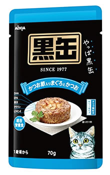 アイシア　黒缶　パウチ　かつお節入り　まぐろとかつお　(70g)　1歳頃から　総合栄養食　キャットフード　くすりの福太郎