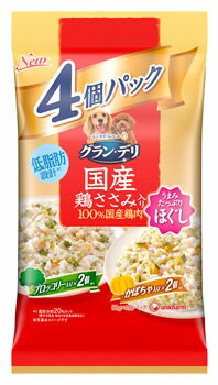 ユニチャーム ペットケア グラン・デリ 国産鶏ささみ パウチ ほぐし 成犬用 バラエティ ブロッコリー入り・かぼちゃ入り (80g×4個) ドッグフード