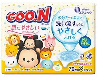 大王製紙 エリエール グーン 肌にやさしいおしりふき つめかえ用 (70枚×3個パック) 詰め替え用 ディズニー disney 防災 備蓄