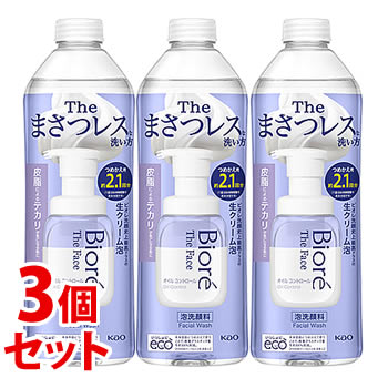 リニューアルに伴いパッケージ・内容等予告なく変更する場合がございます。予めご了承ください。 名　称 《セット販売》　ビオレ　ザフェイス　泡洗顔料　オイルコントロール　詰替用 内容量 340ml×3個 特　徴 ◆Theまさつレスな洗い方◆ビオレ洗顔史上最高クラスの生クリーム泡◆皮脂によるテカリが気になる肌に 成　分 水、PG、PEG-150、グリセリン、ラウリン酸、ラウレス-6カルボン酸、ミリスチン酸、アルギニン、水酸化K、デシルグルコシド、ラウリルヒドロキシスルタイン、ラウレス-4カルボン酸、パルミチン酸、アクリレーツコポリマー、ポリクオタニウム-39、エチルヘキシルグリセリン、EDTA-2Na、フェノキシエタノール、香料 使用方法 ・顔を軽くぬらし、適量(ポンプ4〜5押し程度)を手に取ります。 ・泡を顔にのせ、やさしく、泡を押すようになじませ、あとはよく流します。 区　分 化粧品/洗顔料/原産国　日本 ご注意 ●飲み物ではありません。【つめかえ時のご注意】 ●必ず「ビオレザフェイス泡洗顔料オイルコントロール」の使用済み容器につめかえてください。●その他の容器にはつめかえないでください。●つぎたしは、しないでください。 ●他の製品や異なった製造番号のものが混ざらないようにしてください。 ●つめかえ量は、ボトルの「つめかえる時、これ以上液を入れない」の矢印の位置までにしてください。 ●つめかえ前にボトルの中とポンプ部分を水道水でよく洗い、水気を切ってください。ポンプ部分は逆さにして数回押し、ポンプ内に残った液も出し切ってください。 ●ボトルを強く持つと液が飛び出ることがあるので、注意してください。●つめかえ用ボトルは必ずキャップをして保管してください。 ●つめかえ後、ボトルの底の製造番号を控えておいてください。お問合せの際に必要な場合があります。 ●衛生的にお使いいただくために、2〜3回つめかえた後には、新しい容器にお取替えいただくことをおすすめします。【使用時のご注意】 ●傷、はれもの、湿疹等異常のあるところには使わない。 ●肌に異常が生じていないかよく注意して使う。肌に合わない時、使用中に赤み、はれ、かゆみ、刺激、色抜け(白斑等)や黒ずみ等の異常が出た時、直射日光があたって同様の異常が出た時は使用を中止し、皮フ科医へ相談する。使い続けると症状が悪化することがある。 ●目に入らないよう注意し、入った時は、すぐに充分洗い流す。●誤飲等を防ぐため置き場所に注意する。 ◆本品記載の使用法・使用上の注意をよくお読みの上ご使用下さい。 販売元 花王株式会社　東京都中央区日本橋茅場町1-14-10お問合せ先　電話：0120-165-692 広告文責 株式会社ツルハグループマーチャンダイジング カスタマーセンター　0852-53-0680 JANコード：4901301408235