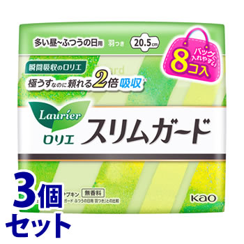 リニューアルに伴いパッケージ・内容等予告なく変更する場合がございます。予めご了承ください。 名　称 《セット販売》　ロリエ　多い昼−ふつうの日用　羽つき　ミニパック 内容量 8個×3個 特　徴 ◆バッグに入れやすい8コ入 瞬間吸収のロリエ 無香料 ◆ベタつき ゴワつき ムレ なしへ 独自のストレスフリー設計 ◆極うすなのに頼れる2倍吸収※1 1mm吸収体に高吸収ポリマーがぎっしり ふつうのナプキン※1の2倍も吸収！ つけていないみたいに軽やか 全面通気性シートでムレにくい ◆ベタつきなしへ 表面の液残りを20％カット※2 さらさら長続き ◆ゴワつきなしへ 表面のなめらかさが15％アップ※2 快適なつけ心地 ◆モレ不安なしへ しなやかフィットで多い日も余裕 ◆20.5cm・羽つき ◆極うすだから、持ち運びもストレスフリー！ ※1 花王社「ロリエ 肌きれいガード ふつうの日用 羽つき」との比較 ※2 花王社従来品比（2021年2月時点） 材　質 表面材：ポリエチレン・ポリプロピレン・ポリエステル 色調：白 区　分 医薬部外品/生理用ナプキン/原産国　日本 ご注意 ◆本品記載の使用法・使用上の注意をよくお読みの上ご使用下さい。 販売元 花王株式会社　東京都中央区日本橋茅場町一丁目14番10号お問い合わせ　電話：0120-165-695 広告文責 株式会社ツルハグループマーチャンダイジング カスタマーセンター　0852-53-0680 JANコード：4901301255396