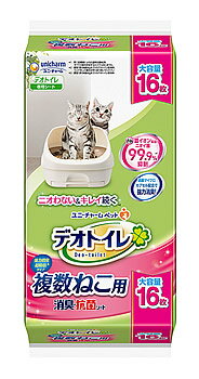 ユニチャーム ペットケア デオトイレ 複数ねこ用消臭・抗菌シート (16枚) ペットシーツ 猫用トイレシートのサムネイル