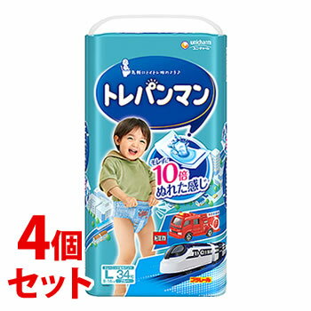 《セット販売》 ユニチャーム トレパンマンL ブルー 9kg〜14kg (34枚)×4個セット パンツタイプ 紙おむつ トイレトレーニング