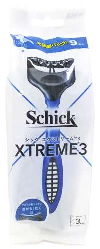 くらしリズム シック エクストリーム3 首振り式3枚刃カミソリ (9本) 髭剃り シェービング Schick くらしリズム シック エクストリーム3 首振り式3枚刃カミソリ (9本) 髭剃り シェービング Schick