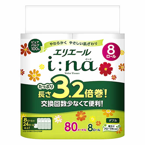大王製紙 エリエール イーナトイレット ダブル 3.2倍巻 (80m×8ロール) トイレットペーパー 備蓄