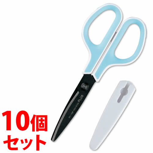 《セット販売》 プラス フィットカットカーブ フッ素コート ホワイトブルー はさみ SC-175SF (1個)×10個セット 事務用 ハサミ PLUS 【送料無...