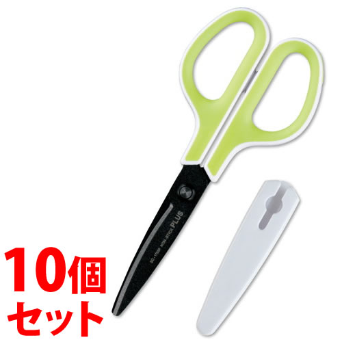 《セット販売》 プラス フィットカットカーブ フッ素コート ホワイトグリーン はさみ SC-175SF (1個)×10個セット 事務用 ハサミ PLUS 【送料...
