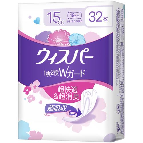 P&G ウィスパー 1枚2役Wガード おりもの＆水分ケア パンティライナー 15cc (32枚) パンティライナー　..