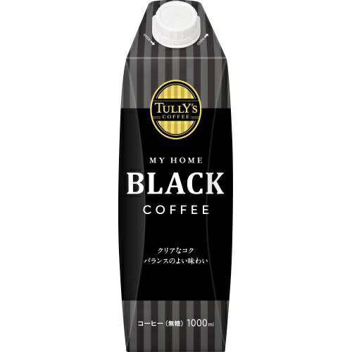 ☆クリアなコク、バランスのよい味わい！伊藤園 TULLY’S COFFEE（タリーズコーヒー） MY HOME BLACK COFFEE 紙パック 1000ml（屋根型キャップ付容器）×6本セット（1ケース）※沖縄・離島への発送は出来ません/ヤマト運輸での発送不可商品です