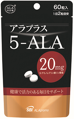 ☆天然アミノ酸の5-ALAを手軽に補給！SBIファーマ アラプラス 5-ALA20 60粒入り（30日分）