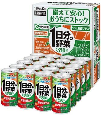 商品特長 製品1本当たり、厚生労働省が推奨する1日の野菜摂取量350g分を使用した野菜汁100％飲料です。 原材料 野菜汁（にんじん、トマト、有色甘藷、赤ピーマン、インゲン豆、モロヘイヤ、メキャベツの葉、レタス、ケール、ピーマン、大根、白菜...