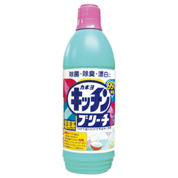 塩素系の漂白剤です。右の絵表示をよくご確認ください。 カネヨキッチンブリーチ(S) ●酸性タイプの製品と一緒に使う(まぜる)と有害な塩素ガスが出て危険。 ●液が目に入ったら、すぐ水で洗う。 ●子供の手にふれないようにする。 ●必ず換気をよくして使用する。 ※下記の使用上の注意もよくお読みください。 お台所を清潔にするキッチンブリーチの効果 お台所専用につくられたキッチンブリーチには 1.シミ・汚れを落とす。→→→台所用洗剤ではとれない、シミ、茶シブ、くもり、黒ずみ等をきれいに落とします。 2.バイキン・ニオイを除く。→→→ふきんやまな板についている雑菌・悪臭もしっかり取り除きます。 という2つの機能を持っています。 用途・成分 使用上の注意をよく読んでお使いください。これは飲み物ではありません。 品名 台所用漂白剤 液性 アルカリ性 用途 台所用品の漂白・除菌・除臭 成分 次亜塩素酸ナトリウム(塩素系)、界面活性剤(アルキルアミンオキシド)、アルカリ剤 使い方と使用量の目安 ※キャップ1杯:約25ml ふきん、台ふきん、おしぼりの場合 【使用量の目安】5Lの水に30ml(キャップ約1杯強) 【漂白(除菌・消臭)】30分くらい(汚れのひどい時は少し長めに)浸したあと水ですすぐ。 【除菌(除臭)】2分くらい浸した後、よく水ですすぐ。 まな板、食器(茶碗、カップ、哺乳びん等)、きゅうすの場合 【使用量の目安】5Lの水に50ml(キャップ約2杯) 【漂白(除菌・消臭)】30分くらい(汚れのひどい時は少し長めに)浸したあと水ですすぐ。 【除菌(除臭)】2分くらい浸した後、よく水ですすぐ。※木製のまな板は5分以上浸す。 食器用スポンジの場合 【使用量の目安】5Lの水に6ml(キャップ約1/4杯) 【漂白(除菌・消臭)】― 【除菌(除臭)】2分くらい浸した後、よく水ですすぐ。※食器用スポンジは変色することがあるので長時間浸さない。 冷蔵庫、食器棚の場合 【使用量の目安】5Lの水に10ml(キャップ約1/2杯) 【漂白(除菌・消臭)】― 【除菌(除臭)】液に浸した布を絞って拭いた後、水拭きする。 【使えるもの】 ●白物のフキン・おしぼり(木綿、麻、ポリエステル、アクリル、レーヨン、キュプラ) ●メラミン以外のプラスチック製品 ●木・竹製品 ●陶器 ●ガラス器 ●食器用スポンジ 【使えないもの】 ●毛、絹、ナイロン、アセテート及びポリウレタンのせんい製品 ●色物、柄物のせんい製品 ●一 部の樹脂加工されたせんい製品 ●金属製の容器、用具 ●メラミン食器 ●漆器 ●獣毛のハケ ●水洗いできない製品や場所 ●食品 ※下記の試し方で変化したもの ※衣料等せんい製品には、衣料用漂白剤を使う。 【試し方】目立たない部分に濃いめの液をつけ、5分ほどおいて黄変するものには使わない。 【復元方法】 樹脂加工された繊維製品が黄変した場合は、市販の還元系漂白剤で元に戻ります。 繊維や材質自体が変色して黄ばんだものは、漂白剤でも戻りません。 使用上の注意 ●体調のすぐれない方は使用しない。 ●目や皮ふ、衣類に液が付かないよう注意する。 ●用途以外に使わない。 ●熱湯で使わない。 ●原液で使わない。 ●容器を強く持ってキャップを開けると原液が飛び出すおそれがあるので注意する。 ●炊事用等の手袋を使用する。 ●他の洗剤等と併用しない。 ●酸性タイプの製品や排水口のヌメリ取り剤・生ゴミ・食酢・アルコールと混ざらないようにする。有毒ガスが発生して危険。 ●水や他の物を入れたり、他の容器に詰め替えたりしない。破裂することがある。 ●酸素系漂白剤と併用すると効果が落ちる。 ●衣類や敷物、家具等に液がつかないように注意する。脱色することがある。 ●直射日光を避け、高温の所に置かない。 ●飛沫が飛ぶことがあるので、ブラシやハケ等でこすらない。また、ガスが発生するので獣毛のハケやブラシ等は使用しない。 応急処置 ●目に入った時は目を傷めることがある。こすらずすぐに流水で15分以上洗い流し、眼科医に相談する。 ●飲み込んだ時は吐かせず、すぐに口をすすぎ、コップ1?2杯の牛乳か水を飲ませる等の処置をし、医師に相談する。 ●皮ふについた時はすぐに水で充分洗い流す。異常が残る場合は皮ふ科医に相談する。 ●使用中目にしみたり、せきこんだり、気分が悪くなった時は使用をやめてその場から離れ、洗顔、うがい等をする。※受診時は商品を持参する。 包装容器の材質 キャップ:PE ボトル:PE ラベル:PP　