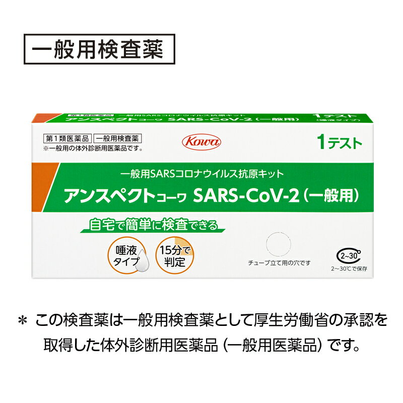 【使用期限は3〜6カ月以内です】 商品詳細 ・唾液タイプの抗原検査キット。（ロリポップ法による唾液採取が可能な唯一の体外診断用医薬品） ・鼻腔等の粘膜損傷を回避でき、小児・高齢者の方でも使用できます。 ・唾液検体をテストカセットに滴下してから15分で結果が得られます。 用法及び用量 【ご使用方法】 【検体採取前の準備】 ・検体採取の30分前から飲食、喫煙、歯磨き、口内洗浄はお控えください。唾液が適切に採取されていない場合、正しく結果が得られない可能性があります。 ・時計かタイマーを準備してください。 ・温度15−30度、湿度70％以下で検査を行ってください。 （1）キットの箱のおもて面右下にある丸い切り取り線を切り取り、チューブを立てます。 （2）抗原抽出液の容器先端をひねって開封し、キットの箱に立てたチューブに抽出液をこぼさないように全て入れます。 ●検査のしかた 【検体採取（唾液の自己採取）】 ・綿棒を袋から取り出すときは、綿棒の綿球を触らないように注意してください。 ・綿棒を袋から取り出します。 ・舌の先を上あごに押し付けて唾液を下あごに溜めます。 ・下あごに溜まった唾液に綿棒を最低40秒間浸したあと、 ・5回以上回転させて唾液を採取します。 （1）チューブを手に取り、唾液を採取した綿棒をチューブに入れます。 （2）綿棒の先端を抽出液に完全に浸し、綿棒を最低10回（液中で）チューブの側面にこすりつけるように回転させます。 綿棒をチューブの外側から指でつまんで5回絞り、できるだけ多くの液がチューブに残るように抜きます。 注意：一度チューブに入れた綿棒は、口の中に入れないでください。 注意：抽出液を泡立てないように注意してください。 （3）綿棒を廃棄し、チューブをフィルターキャップでしっかりと蓋をして、5〜6回まわしたり、チューブの下を指で軽くはじいたりしてよく混ぜます。 （4）箱の穴に再度チューブを立てます。 【試料滴下】 （1）アルミ袋からテストカセットを取り出し、清潔で乾燥した平らな場所に置きます。 注意：テストカセットは使用直前に開封してください。開封後は、テストカセットの滴下部、判定部に触れないでください。 （2）テストカセットの楕円の滴下部に、チューブから検体を3滴滴下します。 （3）15分待ちます。 注意：テストカセットは動かしたり触れたりしないでください。 注意：20分以上経過すると正しい判定ができません。 使用上の注意 使用上の注意点 ●新型コロナウイルス抗原検査の使用について ●体調が気になる場合等にセルフチェックとして本キットを使用し、陽性の場合には適切に医療機関を受診してください。 ●陰性の場合でも、偽陰性（過って陰性と判定されること）の可能性も考慮し、症状がある場合には医療機関を受診してください。 ●症状がない場合であっても、引き続き、外出時のマスク着用、手指消毒等の基本的な感染対策を続けてください。 ※お住まいの地域の自治体で医療機関の受診方法に関する案内が出ている場合は、その案内にしたがって適切に医療機関の受診等を行ってください。 ※その他、濃厚接触者となった場合等における活用方法については、厚生労働省から発出された最新の情報を参照してください。 【してはいけないこと】 ●検査結果から自分で病気の診断をすることはできません（上記「新型コロナウイルス抗原検査の使用について」に従ってください）。 【相談すること】 ●この説明書の記載内容で分かりにくいことがある場合は、医師又は薬剤師に相談してください。 ●廃棄に関する注意本キットや検体採取に使用した綿棒などは家庭ごみとして各自治体の廃棄方法に従って廃棄してください。 ●使用後の綿棒等は感染性を有するおそれがありますので、廃棄時の取扱いには十分注意し、使用したキット（綿棒、チューブ等を含む）をごみ袋に入れて、しっかりしばって封をする、ごみが袋の外面に触れた場合や袋が破れている場合は二重にごみ袋に入れる等、散乱しないように気を付けてください。 ●使用に際して、次のことに注意してください 【検体採取に関する注意】 ・必ず清潔な綿棒（キット付属品）をご使用ください。 ・検体は採取後速やかに付属のチューブ（抗原抽出液）に入れ、速やかに検査を行ってください。 ・採取方法、採取部位が異なると、正しい結果が得られないことがあります。 【検査手順に関する注意】 ・キットの操作にあたり、溶液や試料が皮膚に付着したり、誤って目や口に入った場合には、水で十分に洗い流してください。必要があれば医師の手当を受けてください。 ・異なるキットを混合したり、組み合わせたりして使用しないでください。 【判定に関する注意】 ・指定された静置時間を過ぎた場合、検査キット上に表示される結果が変わることがありますので、必ず指定された時間で判定してください。 ・検査キット上に表示される結果が明瞭でなく、判定が困難である場合には、陽性であった場合と同様に適切に医療機関の受診等を行ってください。 ・重症急性呼吸器症候群コロナウイルス（SARS−CoV）に感染していた場合、本品で陽性の結果が出る場合があります（交差反応） 保管および取扱上の注意点 （1）小児の手の届かない所に保管してください。 （2）直射日光や高温多湿を避け、2−30度で保管してください。 （3）本品の反応温度は15−30度の範囲であるため、冷たい場所や暖房器具の近く等で検査を行う場合には反応温度が範囲外とならないように注意してください。 （4）本品は湿度70％以下で検査を行ってください。湿度の高い場所で検査を行う場合には注意してください。 （5）品質を保持するために、他の容器に入れ替えないでください。 （6）使用直前に開封してください。 （7）使用期限の過ぎたものは使用しないでください。 （8）テストカセットの滴下部および判定部は直接手などで触れないようにしてください。 製品お問い合わせ先 興和株式会社　医薬事業部　お客様相談センター 〒103−8433　東京都中央区日本橋本町三丁目4ー14 03−3279−7755 ●メーカー 興和 ●商品区分 日本製・第1類医薬品 ●分類 検査キット ●医薬品について 使用期限までに6ヶ月以上あるものをお送りします。 医薬品販売に関する記載事項はこちら 【第1類医薬品】ご購入の流れと注意事項 ●広告文責 株式会社ルージュ　03-3980-1585 ※画像はイメージ画像となっております。