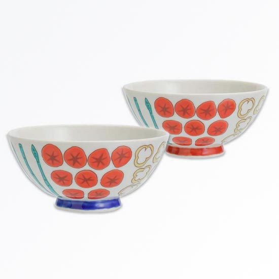 ハレクタニ ごはん茶碗 やさい ペアセット(ブルー/レッド) 九谷焼