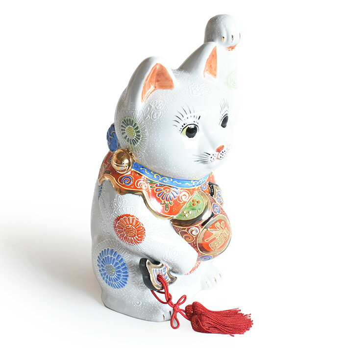 九谷焼 小槌持ち 招き猫 置物 白盛(左手)(...の紹介画像3