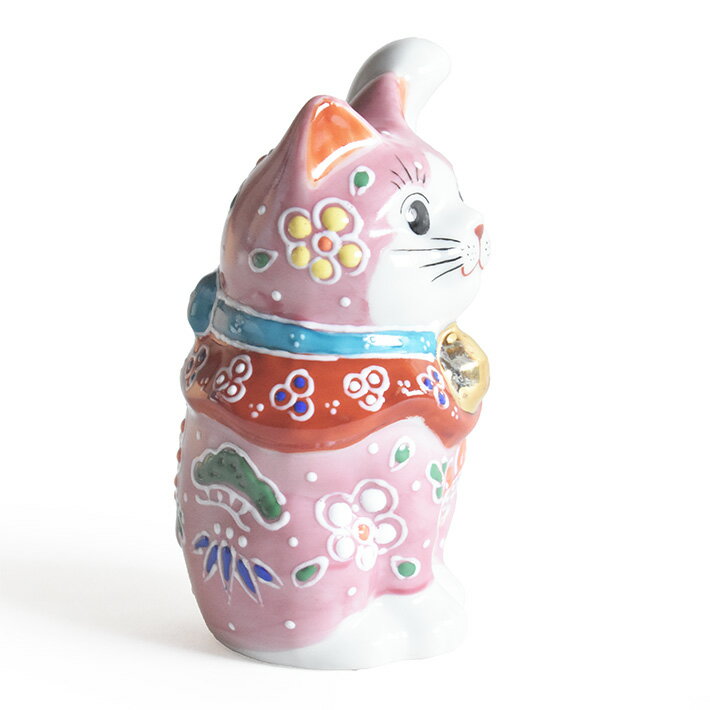 九谷焼 招き猫 置物 桃盛（左手・高 約10.2cm）（ おしゃれ 商売繁盛 開店祝い 猫好き 誕生日プレゼント 猫グッズ ）