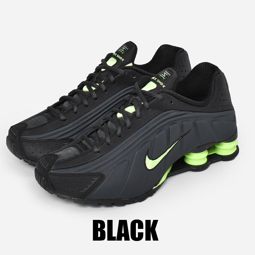 【祝★6周年 記念セール開催】 ナイキ スニーカー メンズ ショックス R4 ブラック 黒 グリーン 靴 シューズ 通勤 通学 ローカット ハイテク マラソン ランニング ジョギング ウォーキング カジュアル スポーツ 運動 NIKE SHOX R4 104265