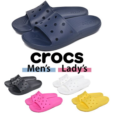 クロックス レディース メンズ サンダル CROCS クラシック スライド ブラック ホワイト ピンク ネイビー イエロー 黒 白 黄 靴 シューズ シャワーサンダル ビーチサンダル シンプル カジュアル 軽量 つっかけ スリッパ 履きやすい CLASSIC SLIDE 206121